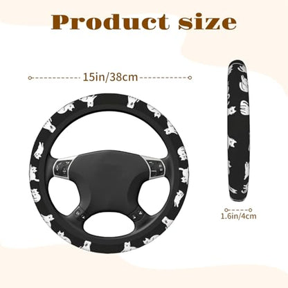 Steering Wheel Cover Accessories Neoprene Cover, Breathable Non-Slip Easy to Install Suitable for Women Men, 14.5-15.5 Inch for Car SUV Van Truck Universal - Lazy Kitten - color: Lazy Kitten