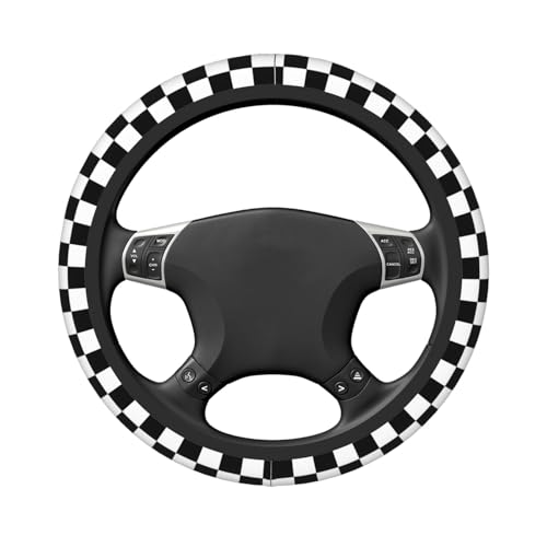 Black White Checkered Elastic Steering Wheel Cover Non-Slip Breathable Steering Wheel Protector Fit Auto, SUVs, Truck - color: Black White Checkered
