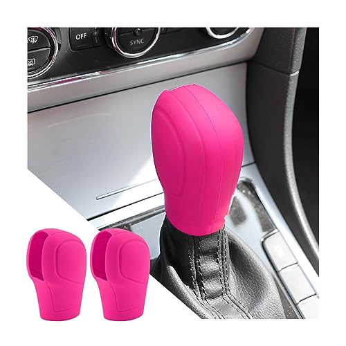 AICEL 2 Pcs Car Gear Shift Knob Cover, Elastic Silicone Car Automatic Shift Protector Cover, Universal Anti-Slip Auto Knob Gear Stick Protector for Men Women, Vehicle Accessories - color: Rose Red