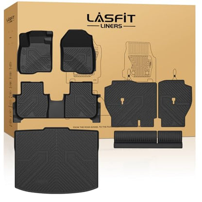 LASFIT Full Set Floor Mats for Honda CR-V 2026 2025 2024 2023 Gasoline (NOT for Hybrid), All Weather TPE Custom Fit Floor Liners 1st & 2nd Row & Seat Back Mat & Cargo Mat (Lower Position) - style: 1）For Honda CR-V | 2023-2026 | Full Set with Seat Back Mat