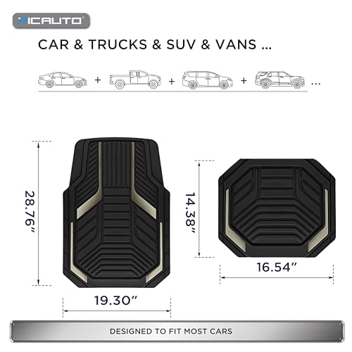 PIC AUTO Heavy Duty Rubber Floor Mats, Gray Aluminum Film Car Mats Set, Front and Rear Car Mats with Anti-Slip Backing, All Weather Protection, Trim-to-Fit for Automotive SUV, Sedan, Van - color: Gray