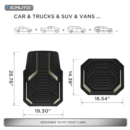 PIC AUTO Heavy Duty Rubber Floor Mats, Gray Aluminum Film Car Mats Set, Front and Rear Car Mats with Anti-Slip Backing, All Weather Protection, Trim-to-Fit for Automotive SUV, Sedan, Van - color: Gray