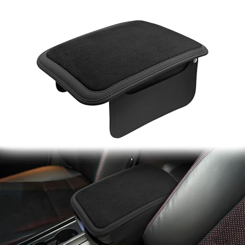 Car Leather Furry Center Console Cover with 2 Storage Bags, Upgraded Leather Furry Car Arm Rest Cover, Comfortable Car Interior Accessories, Armrest Cover for Car Storage Box for Sedan(Black) - color: Black