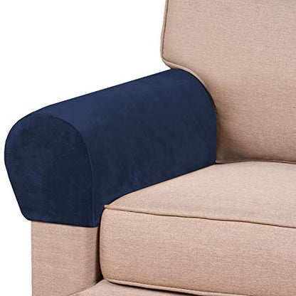 2 Pack Thick Velvet Stretch Armrest Covers for Chairs and Sofas Armchair Covers for Arms Couch Arm Covers Armrest Covers for Sofa Non Slip, Navy - color: Navy