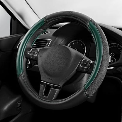 Skechers Air-Cooled Steering Wheel Cover,Leather Car Steering Wheel Cover Universal Fit 14" 1/2-15" Car Wheel Protector for Men Women Fit Suvs,Vans,Sedans,Car,Trucks,Green - color: Green