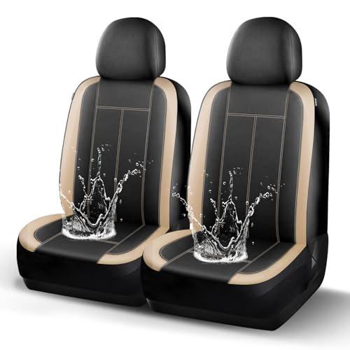 HChengkikz Car Seat Covers Front Seat, Waterproof Neoprene Seat Covers, Car Seat Cover Airbag Compatible, Universal Automotive Comfort for Most Cars, Trucks, SUVs (Black + Beige) - color: N816 Black Beige, size: Front Seat