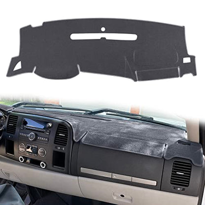Dashboard Cover for GMC Sierra and Chevrolet Silverado- Fits 2007-2013 Models with Two Glove Boxes. Custom Fit Dash Mat, Won't Break Dash Sensors(Premium Carpet, Gray)