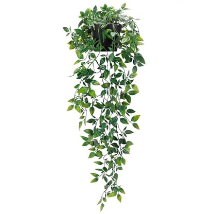 Whonline Fake Hanging Plants, Artificial Small Potted Plants for Indoor Outdoor Aesthetic Office Living Room Shelf Decor (1 Pack)