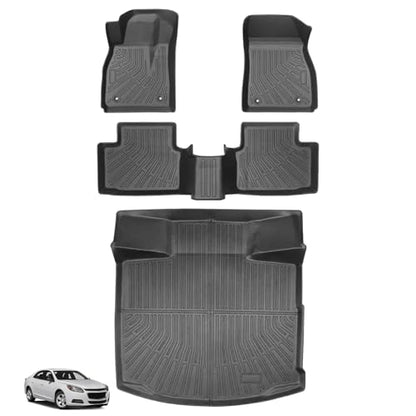Floor Mats for Chevy Malibu 2013 2014 2015, Also for 2016 Chevrolet Malibu Limited, Custom Fit 1st & 2nd Row Mats & Cargo Liner, Waterproof Anti-Slip, TPE Floor Mats for 8th gen Malibu LS LT LTZ Eco