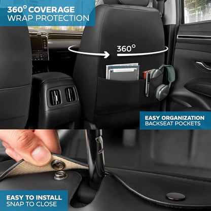 MotorBox Prestige Edition Napa Leather Seat Covers Full Set – Black Car Seat Covers Front Seats and Back Car Seat Protector, Waterproof and Universal Fit for Most Small to Medium Autos, Trucks & SUVs - color: Black Full Set