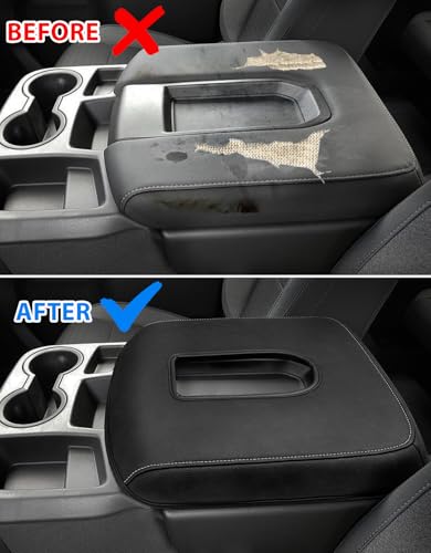 Center Console Cover for 2019-2026 Chevy Silverado & GMC Sierra 1500 2500 3500 HD Accessories, 40/20/40 Jump Seat, Vinyl Leather Arm Rest Protector, Anti-Scratch, Black Gray Stitching