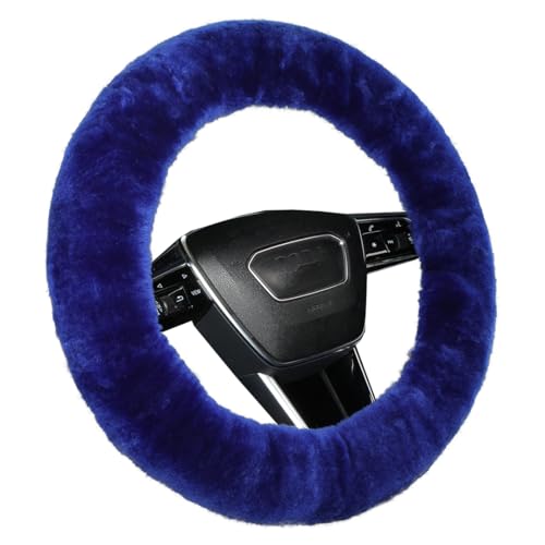 Genuine Fur Fur Wool Sheepskin Fuzzy Blue car Steering Wheel Cover, Fluffy Soft Protector for Universal Steering Wheel 14 1/2-15 1/2inch, Anti-Slip, Soft (Blue) - color: Blue