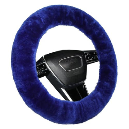 Genuine Fur Fur Wool Sheepskin Fuzzy Blue car Steering Wheel Cover, Fluffy Soft Protector for Universal Steering Wheel 14 1/2-15 1/2inch, Anti-Slip, Soft (Blue) - color: Blue