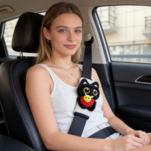 2 PCS Short Plush Seat Belt Cover Pad, Cute Kawaii Animal Cat Soft Seatbelt Covers for Kids Women, Seatbelt Cushion, Car Seat Strap Pads (Red) - color: Red