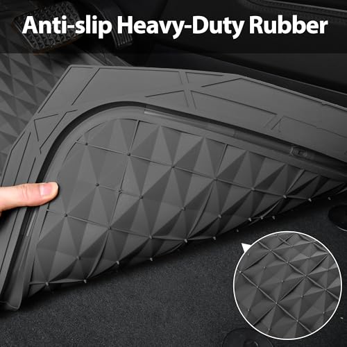 CAR PASS Heavy Duty Rubber Gray Car Floor Mats & Cargo Liners, Deep Dish All-Weather Trunk Mats Durable Anti-Slip 3D Rhombus Waterproof Trim to Fit Liner Universal Fit Auto,Sedan,SUV,Truck, Gray - color: gray with cargo liner
