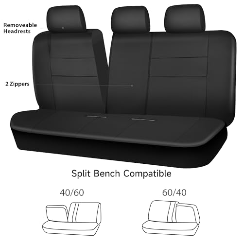 CAR PASS Leather Back Seat Cover, Universal Waterproof Bench Rear Seat Cover Zipper Split Rear Bench Protector Fit 95% Automotive Interior Covers for Cars Sedans SUVs (Rear,All Black) - color: Black Back Rear