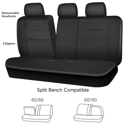 CAR PASS Leather Back Seat Cover, Universal Waterproof Bench Rear Seat Cover Zipper Split Rear Bench Protector Fit 95% Automotive Interior Covers for Cars Sedans SUVs (Rear,All Black) - color: Black Back Rear