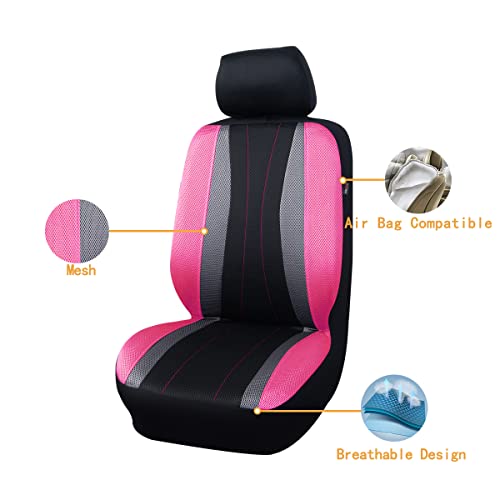 Flying Banner car seat Covers Full Set All Air Mesh Breathable Man Lady Airbag Compatible Rear Bench Split 40/60 50/50 60/40 Truck Pick Up (Full Set - Low Back, Black Gray Pink) - color: Black Gray Pink