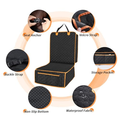 1 Pack Front Seat Car Cover, Waterproof Dog Car Seat Cover, Non-Slip & Scratch-Proof, Pet Car Seat Protector with Side Flaps and Storage Pocket, Car Seat Cover for Most Cars, Trucks and SUVs