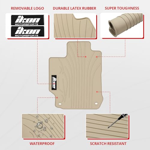 IKON MOTORSPORTS, Floor Mats Compatible with 2012-2017 Toyota Camry, Beige Latex Rubber Heavy Duty All Weather Season Car Auto Custom Fit Front Rear Carpets Liner 5PC