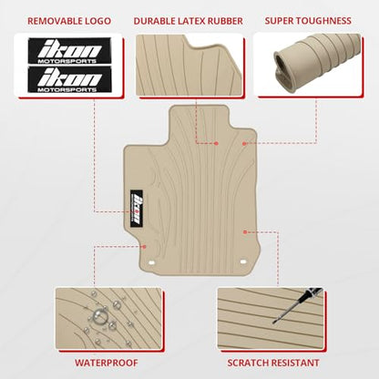 IKON MOTORSPORTS, Floor Mats Compatible with 2012-2017 Toyota Camry, Beige Latex Rubber Heavy Duty All Weather Season Car Auto Custom Fit Front Rear Carpets Liner 5PC