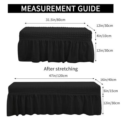 FORCHEER Dining Bench Cover with Skirt Stretch Seersucker Black 47in Piano Bench Slipcover Bench Seat Cover for Dining Room, Bedroom, Washable(Seersucker-Black) - color: Seersucker-black