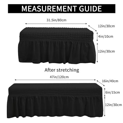 FORCHEER Dining Bench Cover with Skirt Stretch Seersucker Black 47in Piano Bench Slipcover Bench Seat Cover for Dining Room, Bedroom, Washable(Seersucker-Black) - color: Seersucker-black