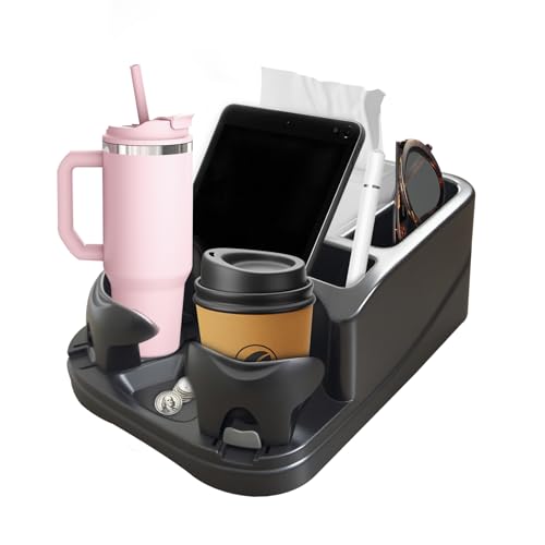 Car Center Console with Adjustable Cup Holders, Universal Center Console Organizer for Truck, Cars, Minivans, Suvs, Truck Floor Console, Bench Seat Center Console (Black) - color: Black