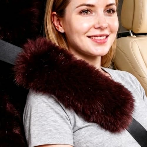 OGLAND Fuzzy Sheepskin Seat Belt Cover, Fluffy Seatbelt Pad for Plush Wool Adults Women Pet Universal Car Accessories 2 Pack (Dark Red) - color: Dark Red, size: Long Wool