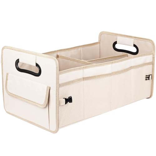 Car Trunk Organizer, Car Organizers and Storage Collapsible Multi Compartment Container Box, Adjustable Car Accessories for SUV Sedan Truck, Standard Size, Beige - color: Beige, size: Standard
