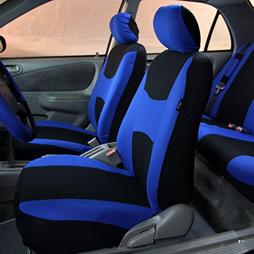 FH Group Automotive Seat Covers Light & Breezy Flat Cloth Full Set - Universal Car, Truck, SUV, or Van (Blue/Black) FB030115 - color: Dark Blue