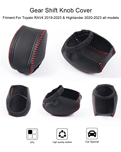 for RAV4 2019-2025 Gear Shift Knob Cover, Genuine Leather Interior Protective Gear Shift Trim for Toyota Highlander 2020-2026- Red Trim - color: Leather Red Trim