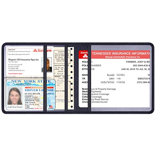 Car Insurance and Registration Holder, 5.5 x 5 Inch PU Leather Vehicle Glove Box Organizer Wallet Case for Insurance Card, Driver License, Paperwork - Black - color: Black