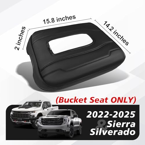 Center Console Armrest Cover Fit for Chevy Silverado & GMC Sierra 1500 2500 3500 2022-2026 Accessories, Comfort Armrest Pad Console Lid Cushion Vegan Leather Regular Thick(Bucket Seat ONLY) - size: 1) 22-25 |Silverado & Sierra| Bucket Seat, Regular