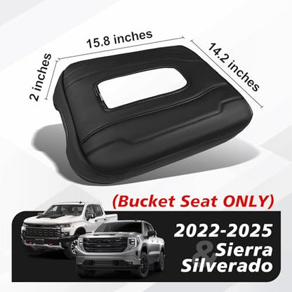 Center Console Armrest Cover Fit for Chevy Silverado & GMC Sierra 1500 2500 3500 2022-2026 Accessories, Comfort Armrest Pad Console Lid Cushion Vegan Leather Regular Thick(Bucket Seat ONLY) - size: 1) 22-25 |Silverado & Sierra| Bucket Seat, Regular