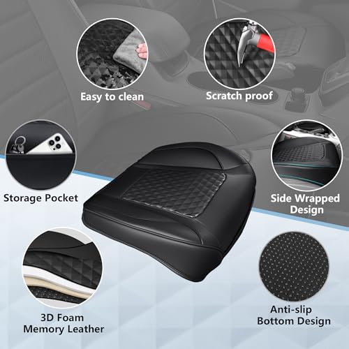 CAR PASS 2 Pack Leather Bottom Car Seat Covers Front Seat Cushion Cover, Anti-Slip and Wrap Around the Bottom, Car Seat Protector Universal Fit for Most Cars, SUVs, and Trucks, 2Pcs Black