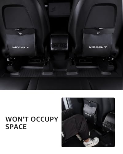 Trash Can for Tesla Model Y 2020-2026 Garbage Bag [Strong Magnetic Buckle] with LED Light 1PCS Backseat Hanging Garbage Bin Waterproof Faux Leather Model Y Interior Accessories 2.5 Gallons - size: Model Y