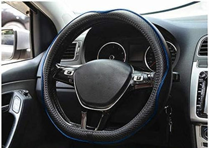 Mayco Bell Flat Bottom Steering Wheel Cover Anti-Slip,Safety,Soft,Breathable,Durable,Full Surround,Comfortable Grip Microfiber Leather (D-Shape, Black Blue)