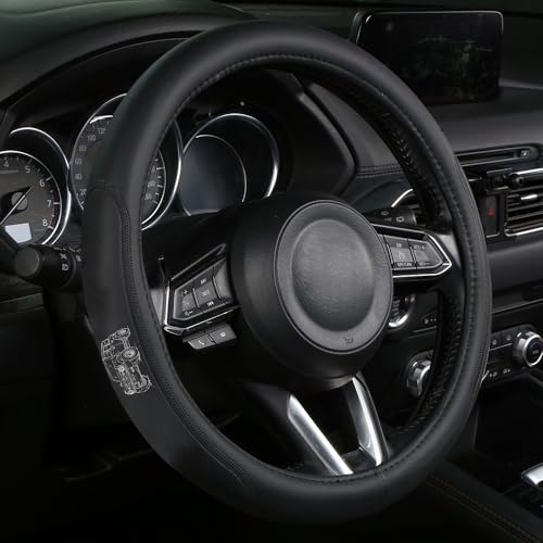 Custom-fit Steering Wheel Cover, Premium Leather Car Cover, Non-Slip, Breathable fit for Bronco Car Accessories - color: coverblack
