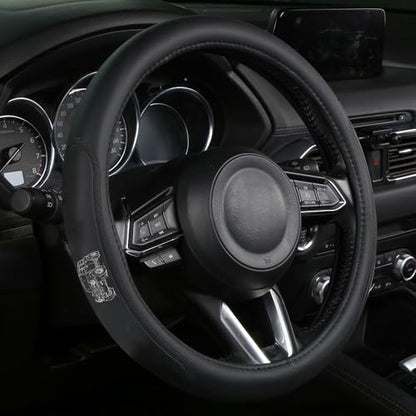Custom-fit Steering Wheel Cover, Premium Leather Car Cover, Non-Slip, Breathable fit for Bronco Car Accessories - color: coverblack