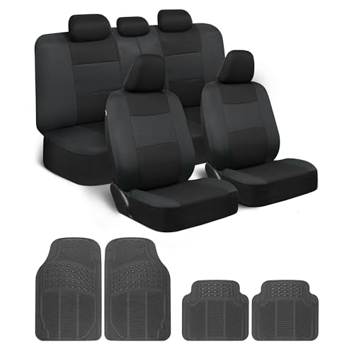 BDK PolyPro Car Seat Covers Full Set Combo with Front and Rear Waterproof All -Weather Car Floor Mats - Universal Fit Automotive Protection for Cars, Trucks & SUV – Easy Install Interior Accessories - color: Reverse Charcoal Combo