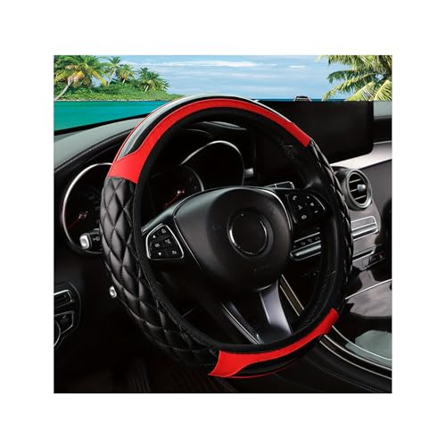 Car Steering Wheel Cover, 14.5-15inch Leather Anti-Slip Car Wheel Cover Protector, Safety Comfortable Desgin, Universal Auto Steering Wheels Accessories for Cars Truck SUV (Red) - color: Red