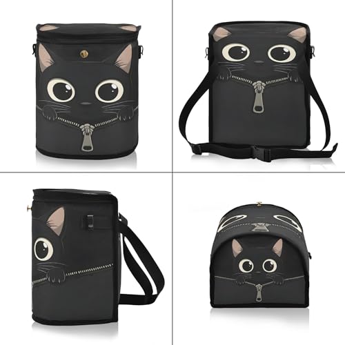 MNSRUU Car Trash Can with Lid, Black Cat Zipper Car Trash Bag Hanging Organizers and Storage for Front Back Seat, Leak-Proof Trash Bin - color: Cat A17107