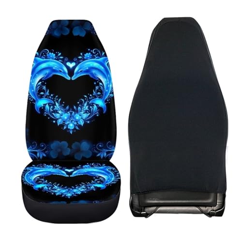 Blue Dolphin Car Seat Covers Full Set of 4 Pcs Neon Dolphin Car Accessories for Women Men Auto Front Rear Seat Breathable Bucket Seat Cover Automotive Cushion Pads Universal Fit - color: Blue Neon Dolphin