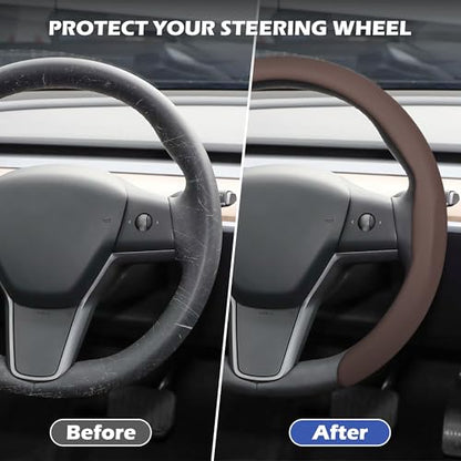 Nappa Leather Steering Wheel Cover,Universal Fit 15 Inch-Premium Non-Slip Breathable Comfort Grip for Cars Trucks SUVs,Anti-Slip Durable Interior Upgrade Cocoa Brown - color: Cocoa Brown