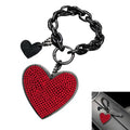 Cute Heart Keychain, Pretty Bling Key Chain Accessories, Sparkling Diamond-Studded Microfiber Leather Car Keyring Wristlet - color: Red