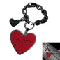 Cute Heart Keychain, Pretty Bling Key Chain Accessories, Sparkling Diamond-Studded Microfiber Leather Car Keyring Wristlet - color: Red