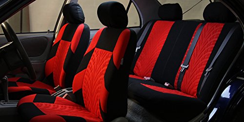 FH Group Full Set Travel Master Car Seat Covers, Airbag and Split Rear Car Seat Cover Universal Fit Interior Accessories for Cars Trucks SUV, Automotive Seat Covers, Red - color: Red, style: Full Set