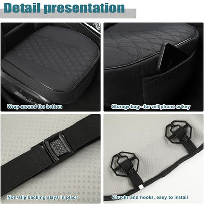 Linen Front Car Seat Cover Protector Anti-Slip Bottom Seat Cover Fits 95% of Vehicles,Wrapping Around The Bottom,Diamond Pattern(Black-1Pcs) - color: Diamond Pattern-Black, size: 1 Piece Linen