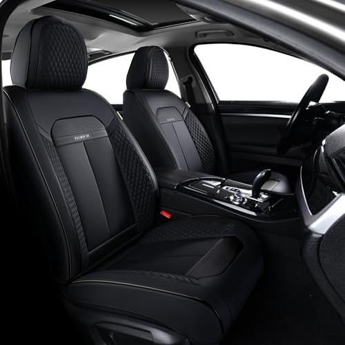 Car Seat Covers Front Set, Black Car Seat Cover, Breathable Premium Leather Seat Covers, Automotive Vehicle Seat Covers for Cars Trucks Vans SUVs Sedans (Dark Black) - color: Dark black, size: Frontpair